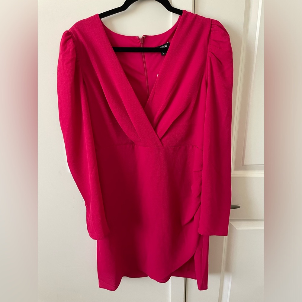 Puff Sleeve Mini Dress Express Fuchsia Pink
